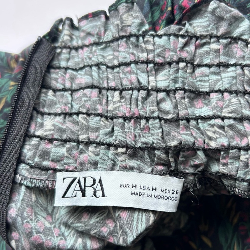 Zara Black Floral Puff-Sleeve High-Neck Blouse - Picture 6 of 10